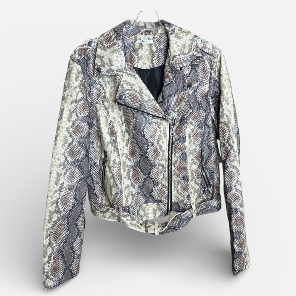 Bar III Neon Jungle Faux Leather Python Moto Jacket NWT Women Sz L Snake